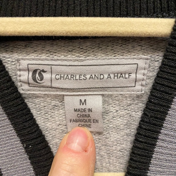 Mens Charles and a Half gray and black snap Varsity jacket size medium. Preowned - Picture 6 of 14